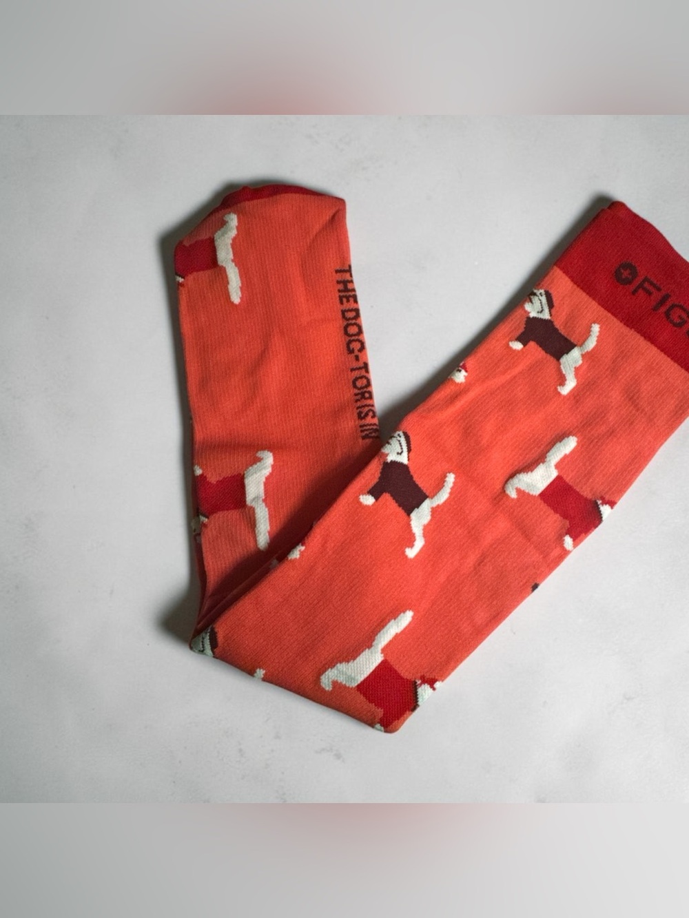 NWOT Figs Compression Socks Orange Dog Pattern Unisex SZ XL